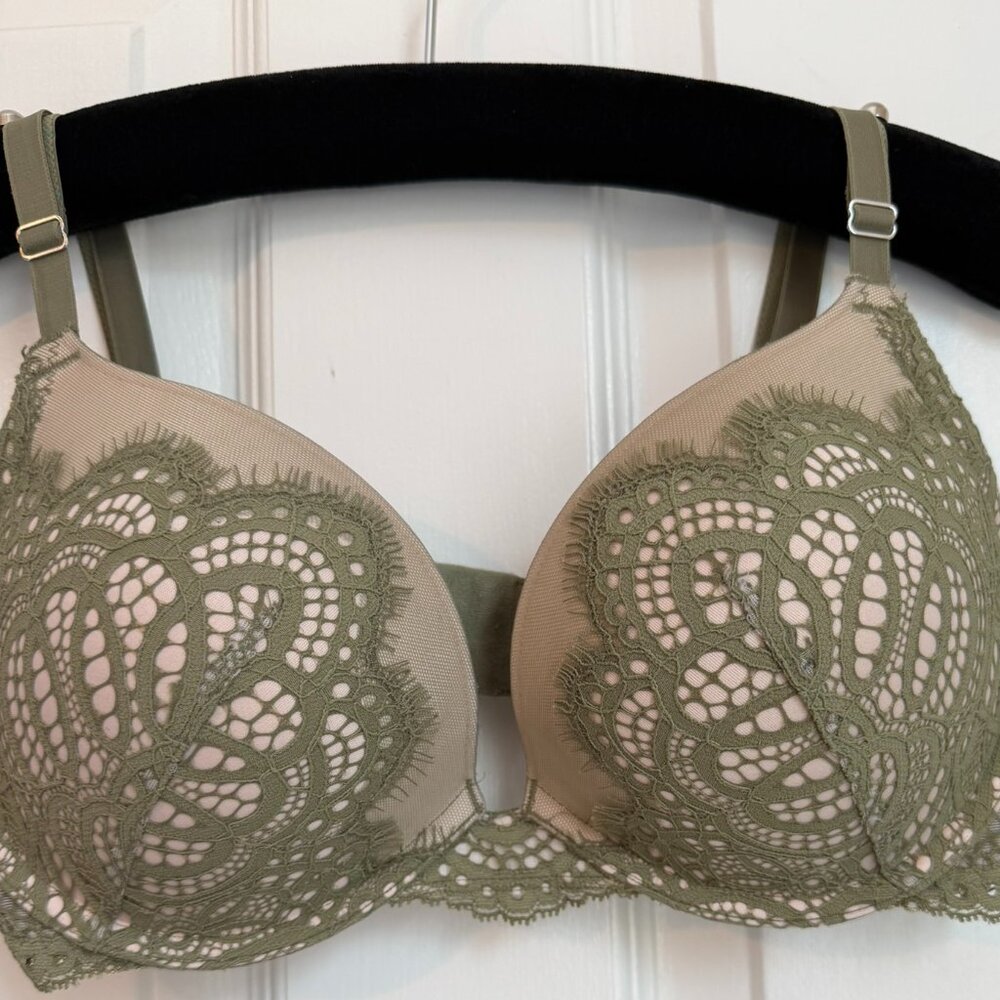 Victoria's Secret 32DD Dream angels Push-Up Bra Green Lace over Cream - Picture 3 of 8